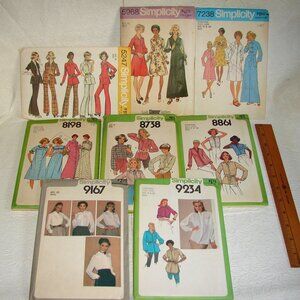 Simplicity 1970s Sewing PATTERN Lot, Uncut, Sz 18-20 Miss, Dress Blouse Robes